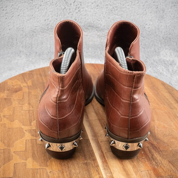 Sam Edelman Whiskey Tan Highland Croc Studded Ankle Booties Size 8 - Picture 4 of 6